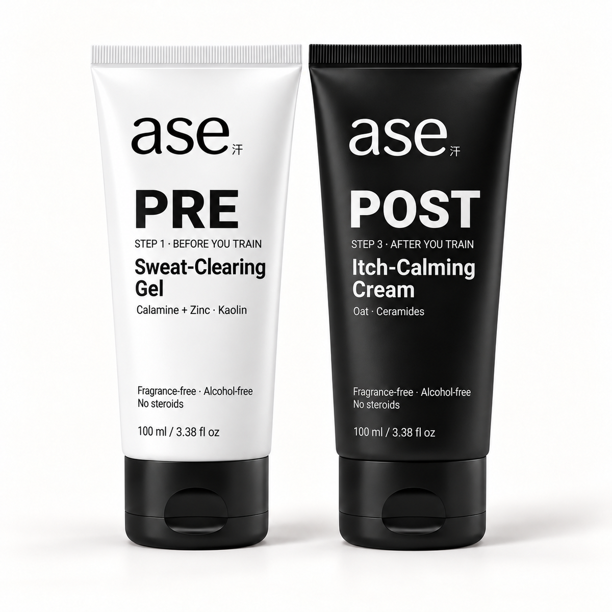 ASE full routine: PRE Sweat-Clearing Gel and POST Itch-Calming Cream