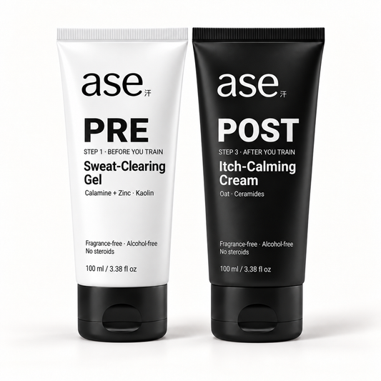 ASE full routine: PRE Sweat-Clearing Gel and POST Itch-Calming Cream